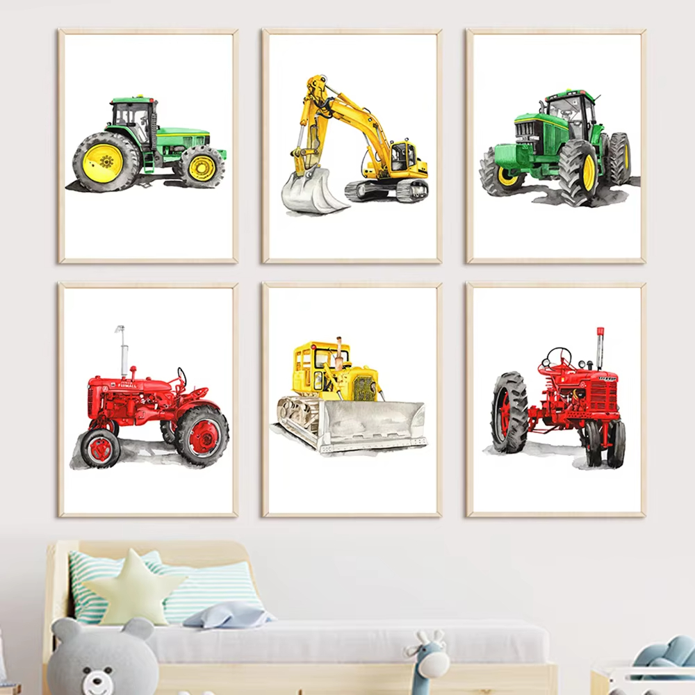 Heavy Equipment Background - รถขุด รถดันดิน รถตัก รถสกู๊ตเตอร์ รถแทรกเตอร์ ภาพวาดบนผ้าใบ