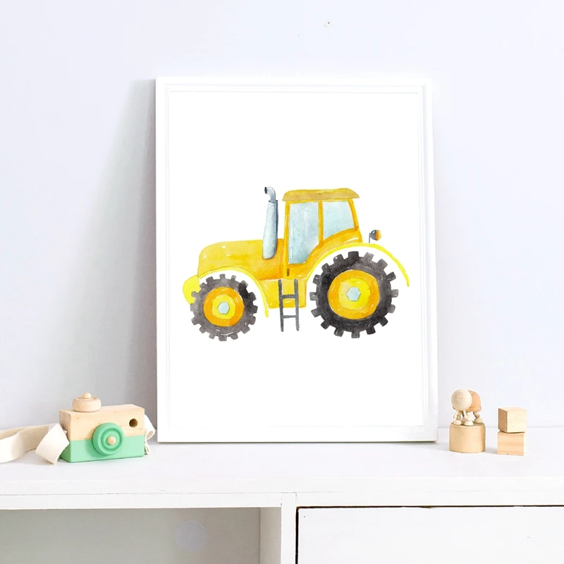 รถก่อสร้างสีน้ํา Nursery Wall  - Heavy Equipment Background บทวิจารณ์และราคา