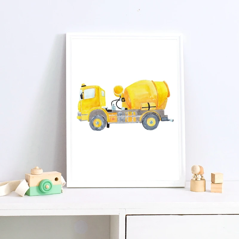 รถก่อสร้างสีน้ํา Nursery Wall  - Heavy Equipment Background บทวิจารณ์และราคา