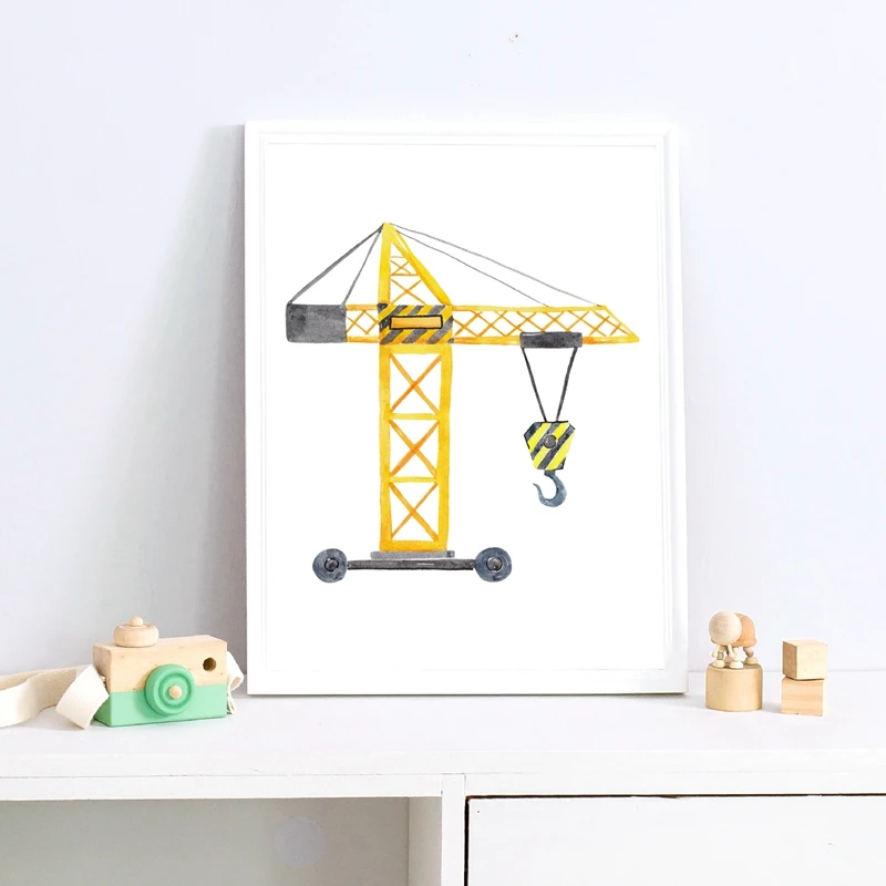 รถก่อสร้างสีน้ํา Nursery Wall  - Heavy Equipment Background บทวิจารณ์และราคา