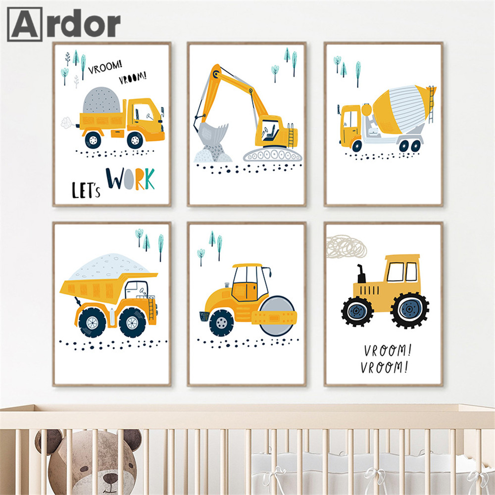 เด็กโปสเตอร์การ์ตูนรถบรรทุกรถบ - Heavy Equipment Background บทวิจารณ์และราคา