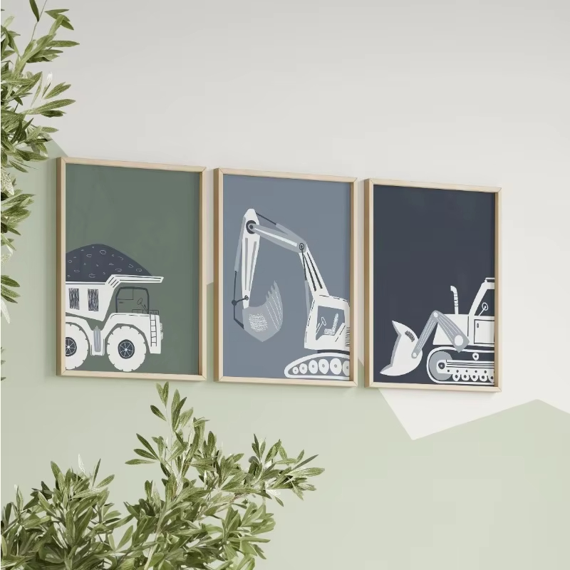 โมเดิร์นการ์ตูนรถก่อสร้างโปสเต - Heavy Equipment Background บทวิจารณ์และราคา